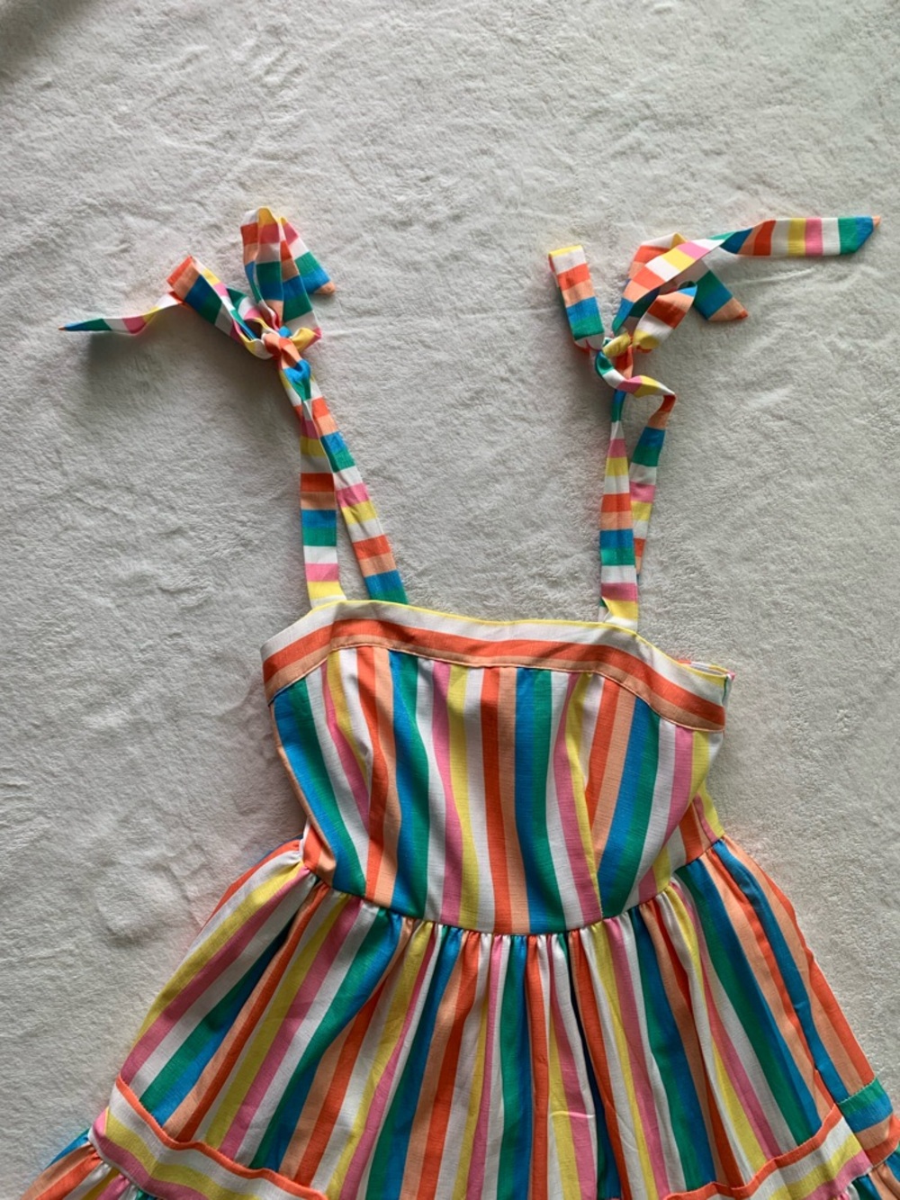 Unique Vintage Bright Rainbow Striped Tie-Shoulder Dress - Picture 3 of 7